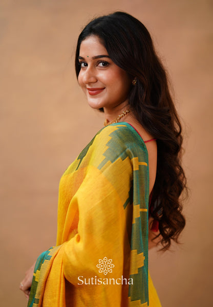 Dhiyona SS Tissue Cotton Handloom Saree with Artisanal Stepped Border