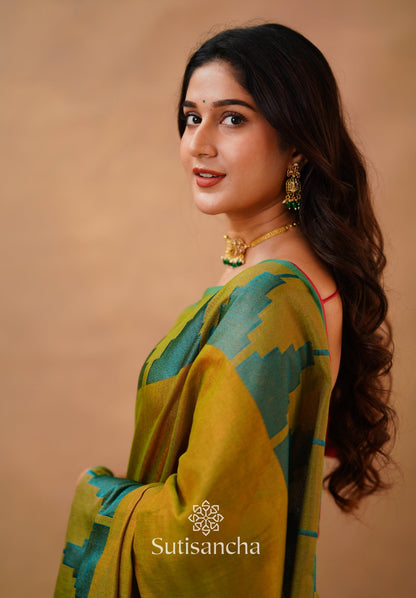 Dhiyona SS Tissue Cotton Handloom Saree with Artisanal Stepped Border