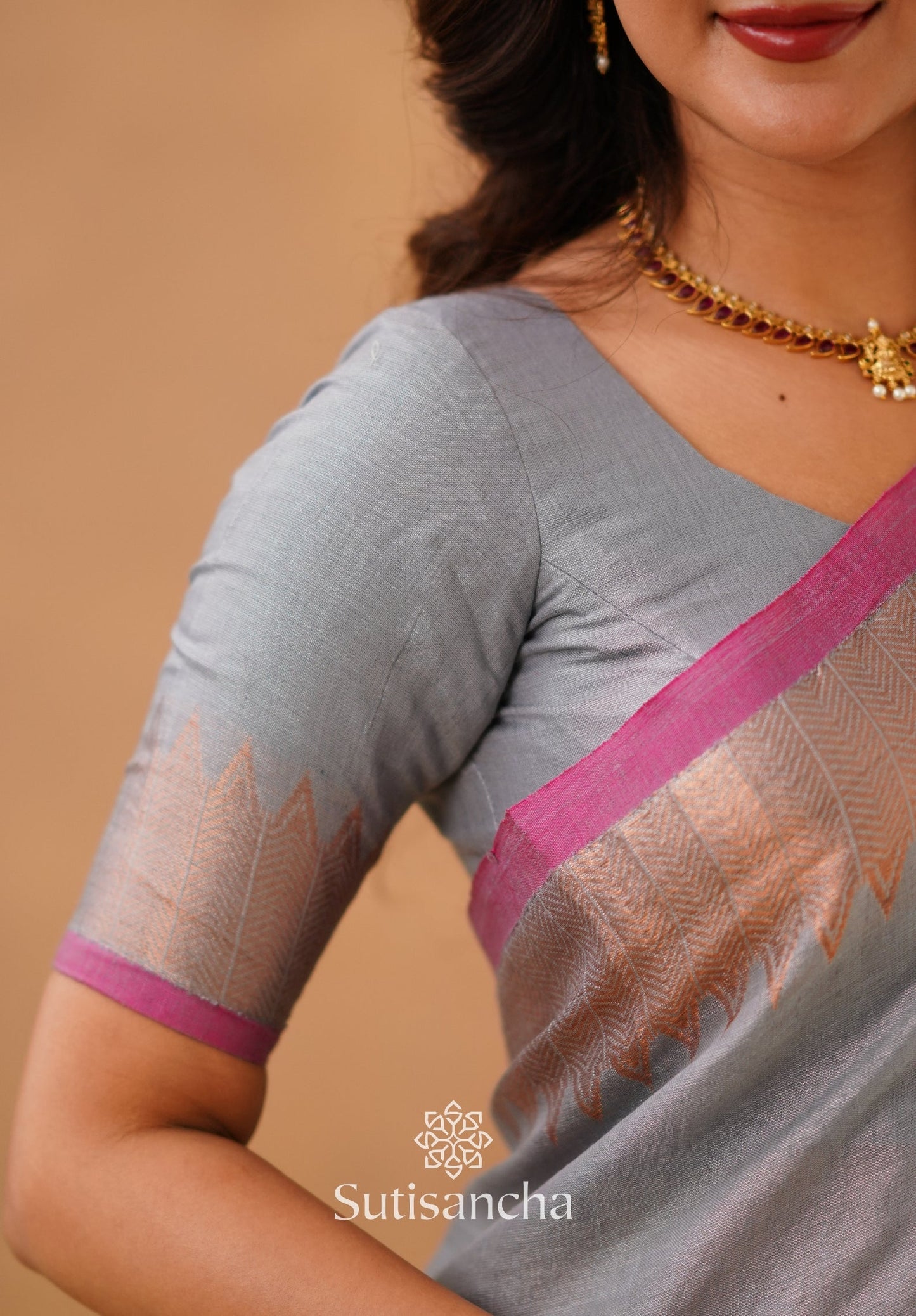 Dhiyona SS Sutisancha Metal Gray Handloom Cotton Designer Tissue Saree