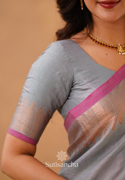Dhiyona SS Sutisancha Metal Gray Handloom Cotton Designer Tissue Saree