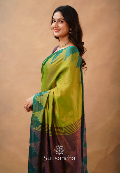 Dhiyona SS Tissue Cotton Handloom Saree with Artisanal Stepped Border