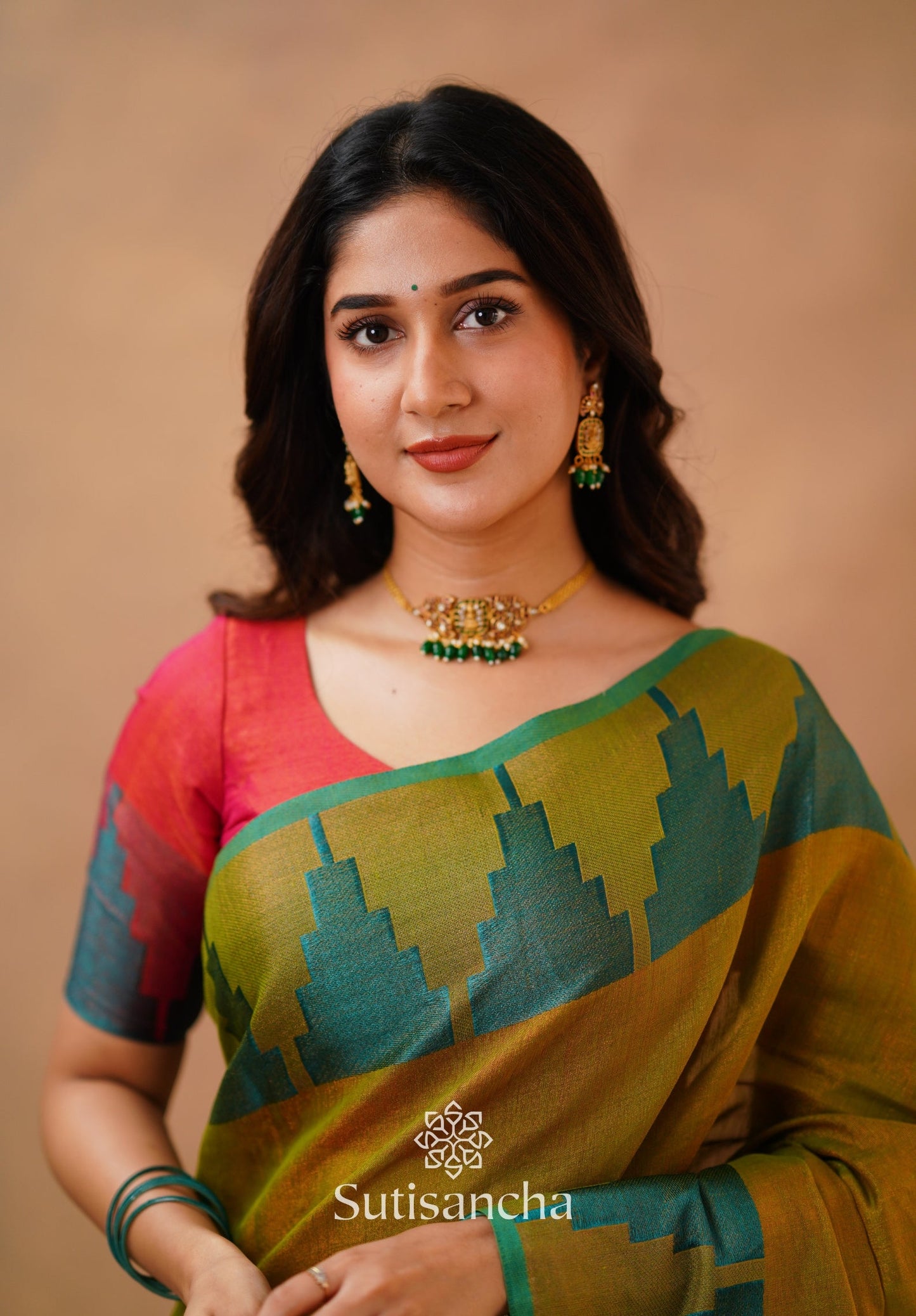 Dhiyona SS Tissue Cotton Handloom Saree with Artisanal Stepped Border