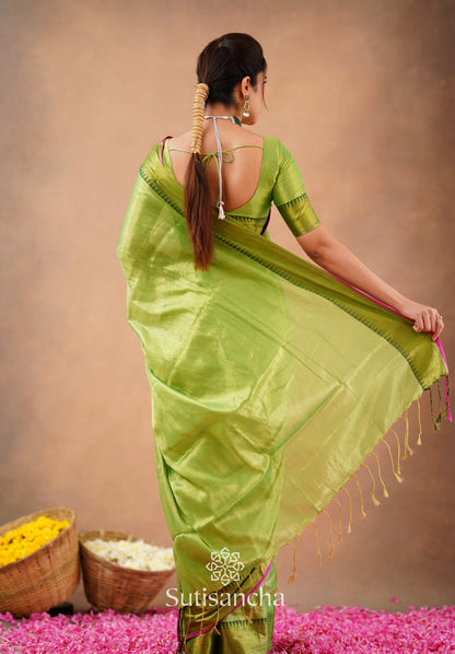 Dhiyona SS Sutisancha Parrot Handloom Cotton Tissue Saree