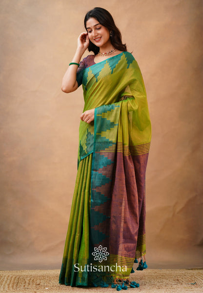 Dhiyona SS Tissue Cotton Handloom Saree with Artisanal Stepped Border