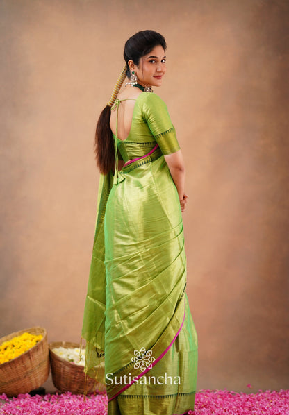 Dhiyona SS Sutisancha Parrot Handloom Cotton Tissue Saree