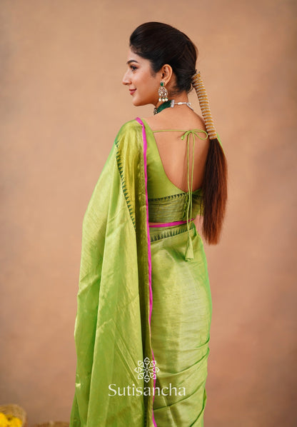 Dhiyona SS Sutisancha Parrot Handloom Cotton Tissue Saree