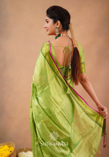 Dhiyona SS Sutisancha Parrot Handloom Cotton Tissue Saree