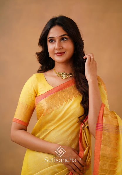 Dhiyona SS Sutisancha Yellow Handloom Cotton Designer Tissue Saree