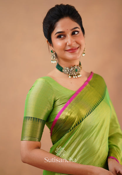 Dhiyona SS Sutisancha Parrot Handloom Cotton Tissue Saree
