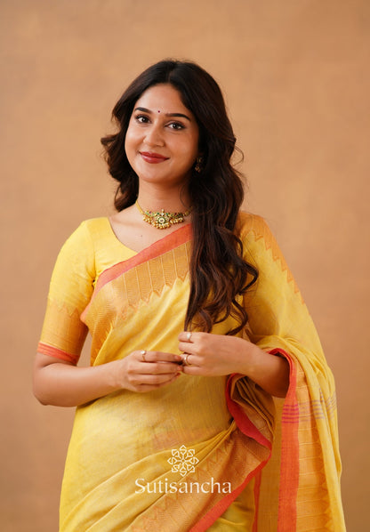 Dhiyona SS Sutisancha Yellow Handloom Cotton Designer Tissue Saree