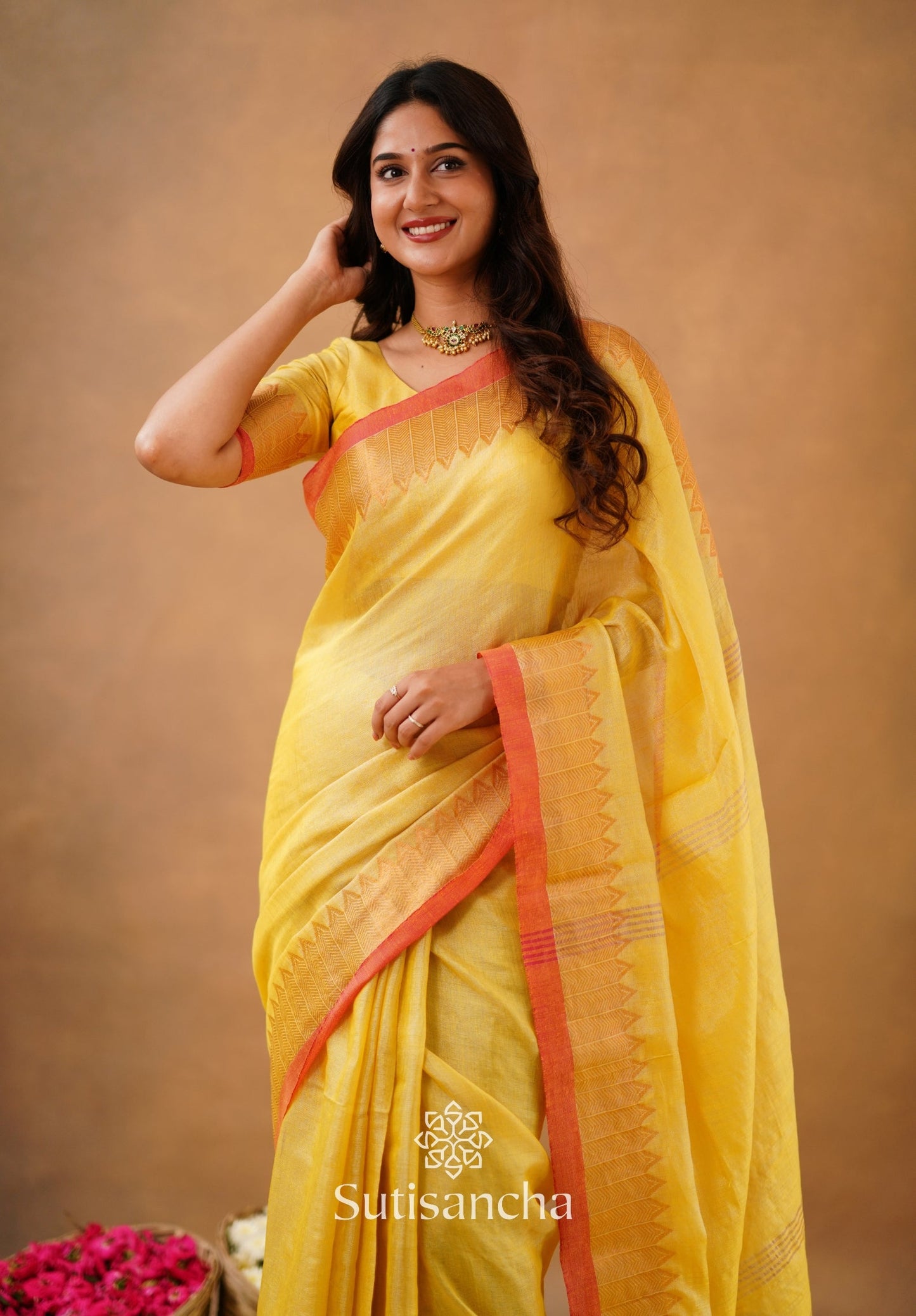 Dhiyona SS Sutisancha Yellow Handloom Cotton Designer Tissue Saree
