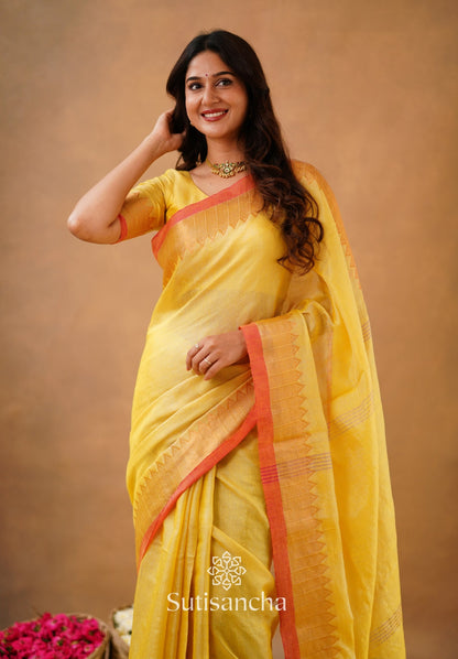 Dhiyona SS Sutisancha Yellow Handloom Cotton Designer Tissue Saree