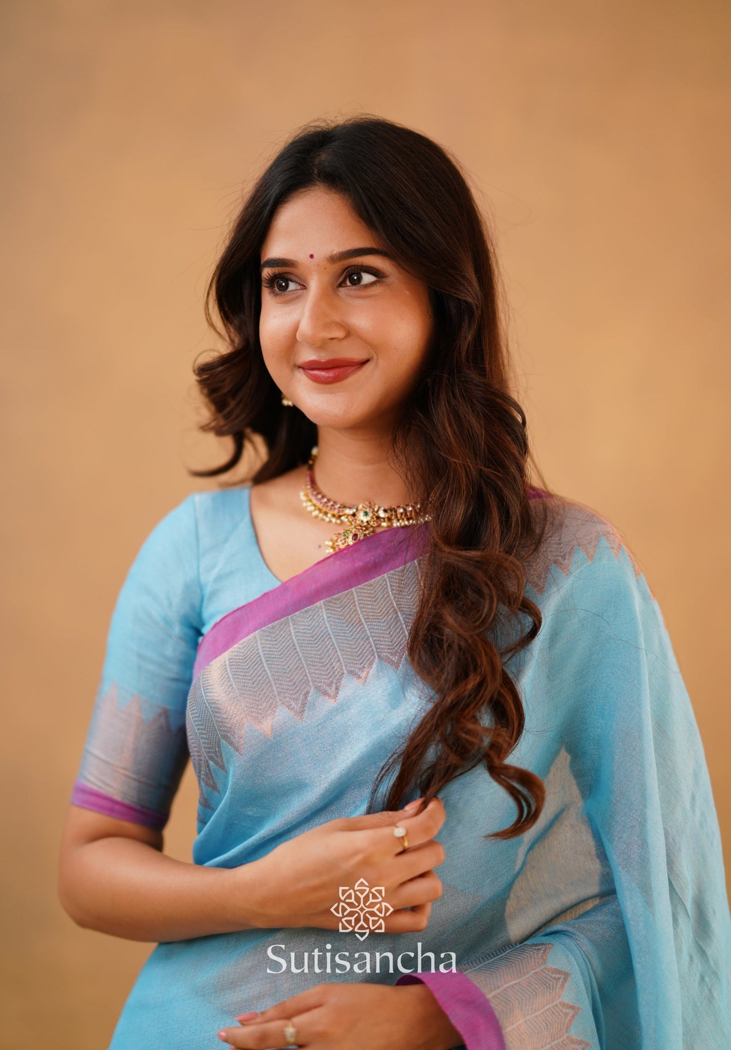 Dhiyona SS Sutisancha Aqua Sky Handloom Cotton Designer Tissue Saree