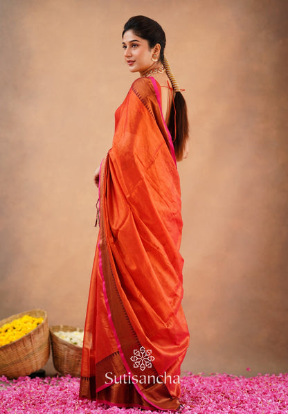 Dhiyona SS Sutisancha Orange Handloom Cotton Tissue Saree