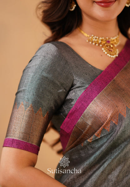 Dhiyona SS Sutisancha Grey Handloom Cotton Designer Tissue Saree