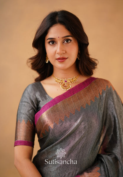 Dhiyona SS Sutisancha Grey Handloom Cotton Designer Tissue Saree