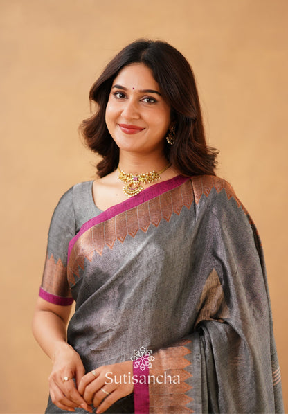 Dhiyona SS Sutisancha Grey Handloom Cotton Designer Tissue Saree
