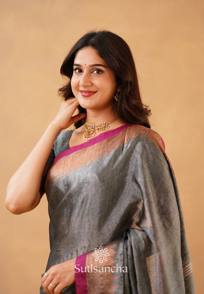 Dhiyona SS Sutisancha Grey Handloom Cotton Designer Tissue Saree