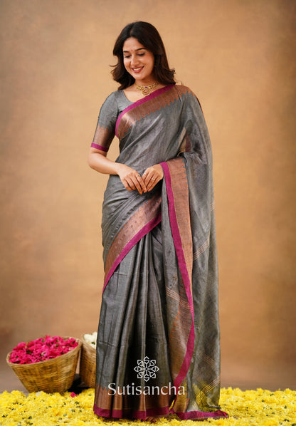 Dhiyona SS Sutisancha Grey Handloom Cotton Designer Tissue Saree