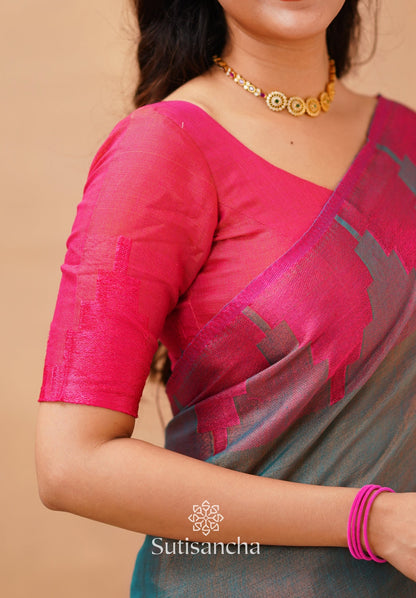 Dhiyona SS Tissue Cotton Handloom Saree with Artisanal Stepped Border