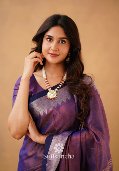 Dhiyona SS Sutisancha Purple Handloom Cotton Designer Tissue Saree