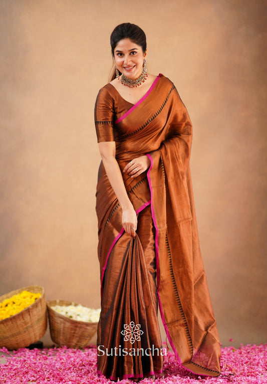 Dhiyona SS Sutisancha Copper Handloom Cotton Tissue Saree