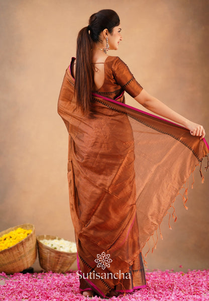 Dhiyona SS Sutisancha Copper Handloom Cotton Tissue Saree