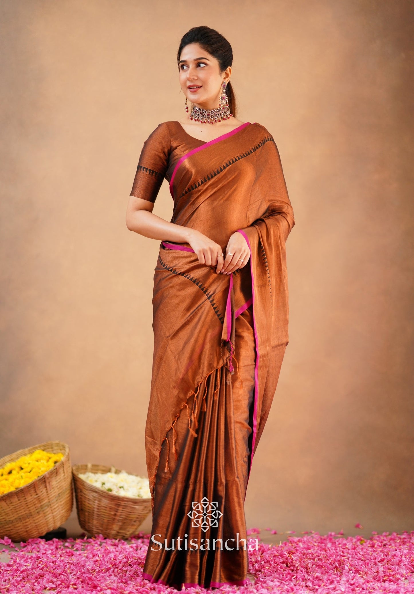 Dhiyona SS Sutisancha Copper Handloom Cotton Tissue Saree