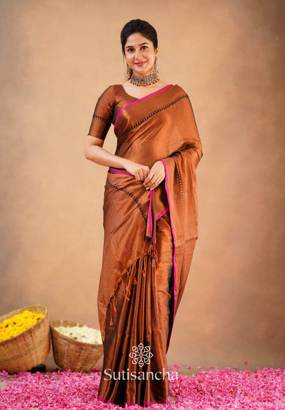 Dhiyona SS Sutisancha Copper Handloom Cotton Tissue Saree