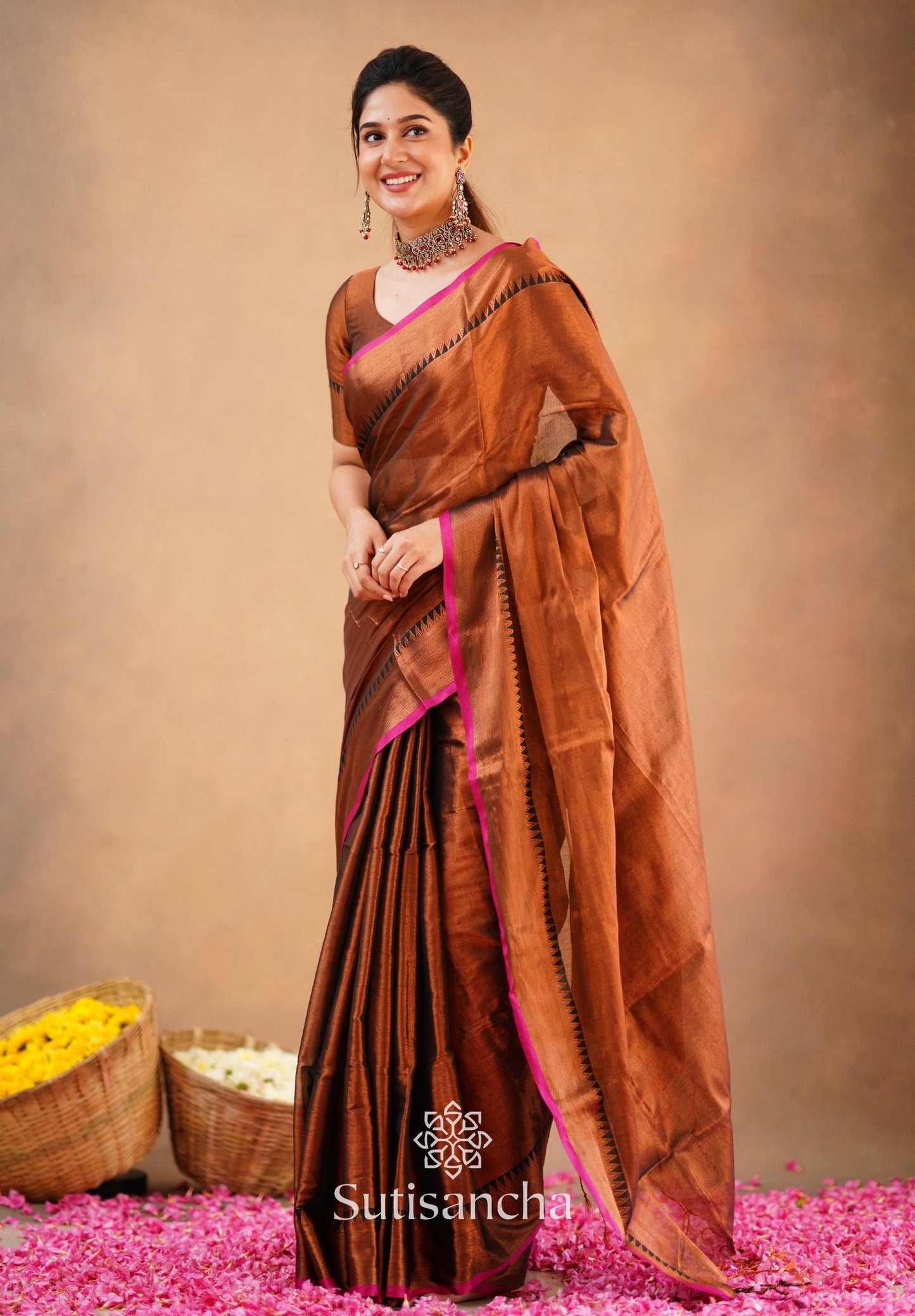 Dhiyona SS Sutisancha Copper Handloom Cotton Tissue Saree