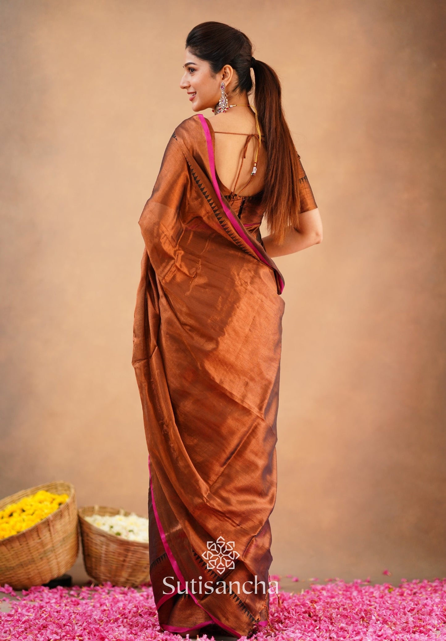 Dhiyona SS Sutisancha Copper Handloom Cotton Tissue Saree
