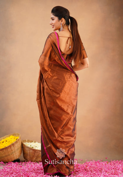 Dhiyona SS Sutisancha Copper Handloom Cotton Tissue Saree