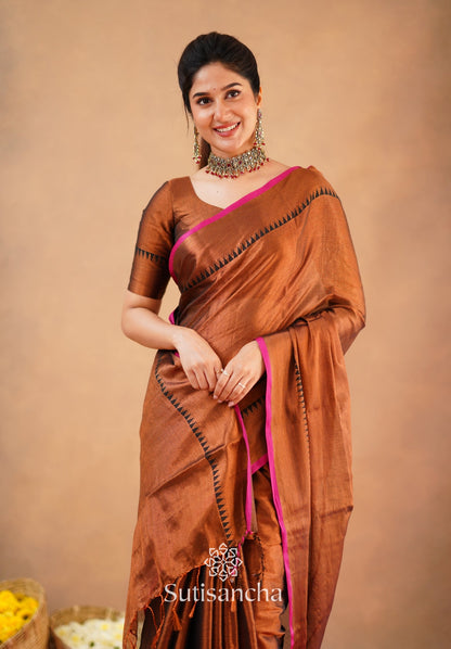 Dhiyona SS Sutisancha Copper Handloom Cotton Tissue Saree
