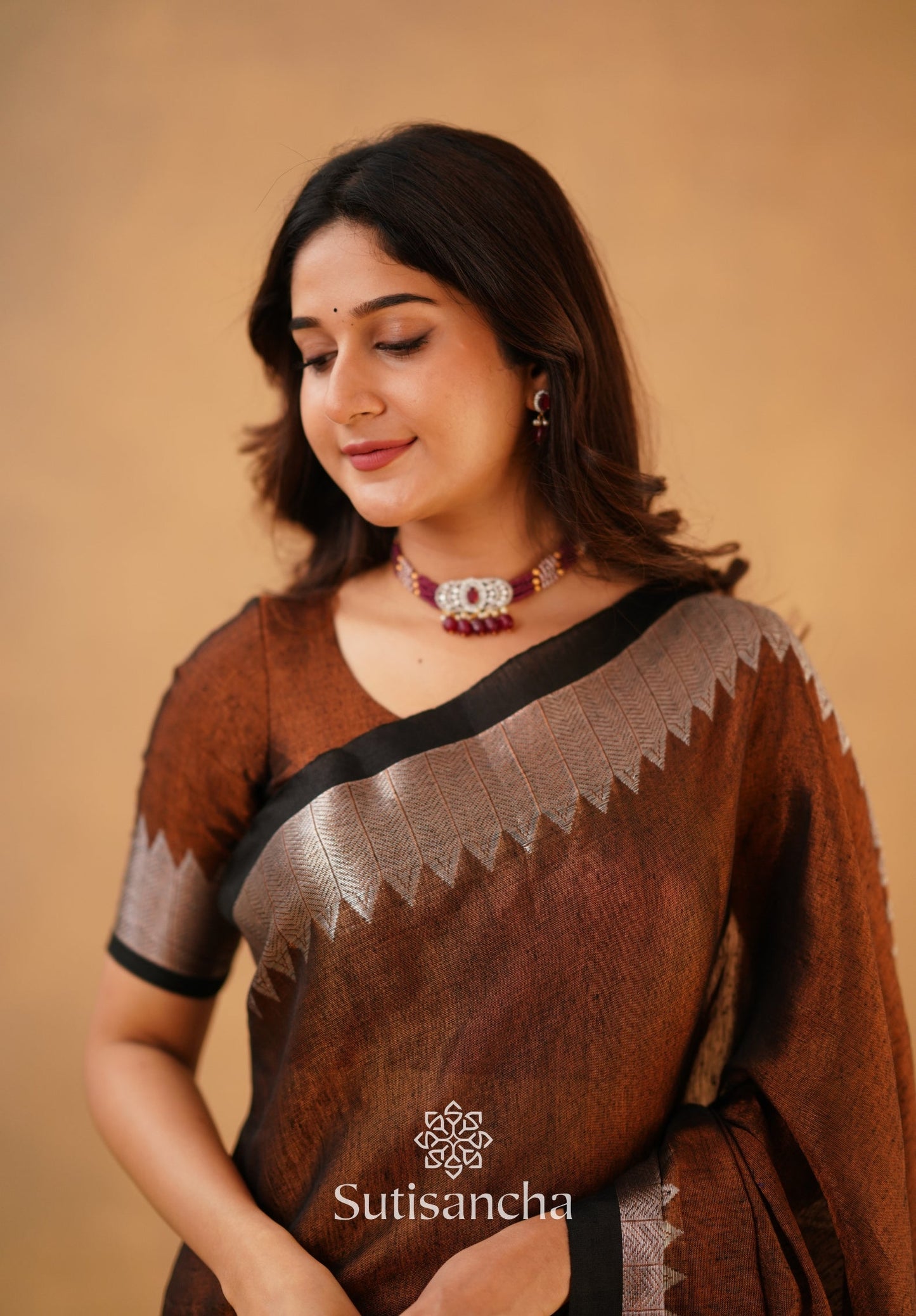 Dhiyona SS Sutisancha Copper Handloom Cotton Designer Tissue Saree