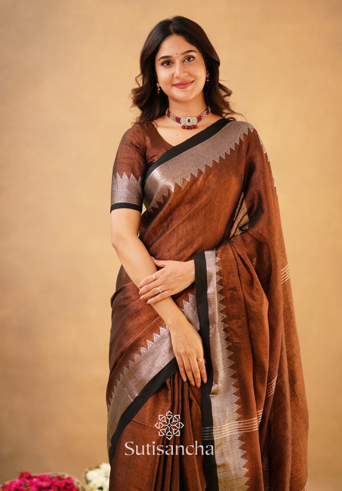 Dhiyona SS Sutisancha Copper Handloom Cotton Designer Tissue Saree
