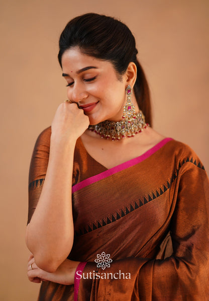 Dhiyona SS Sutisancha Copper Handloom Cotton Tissue Saree
