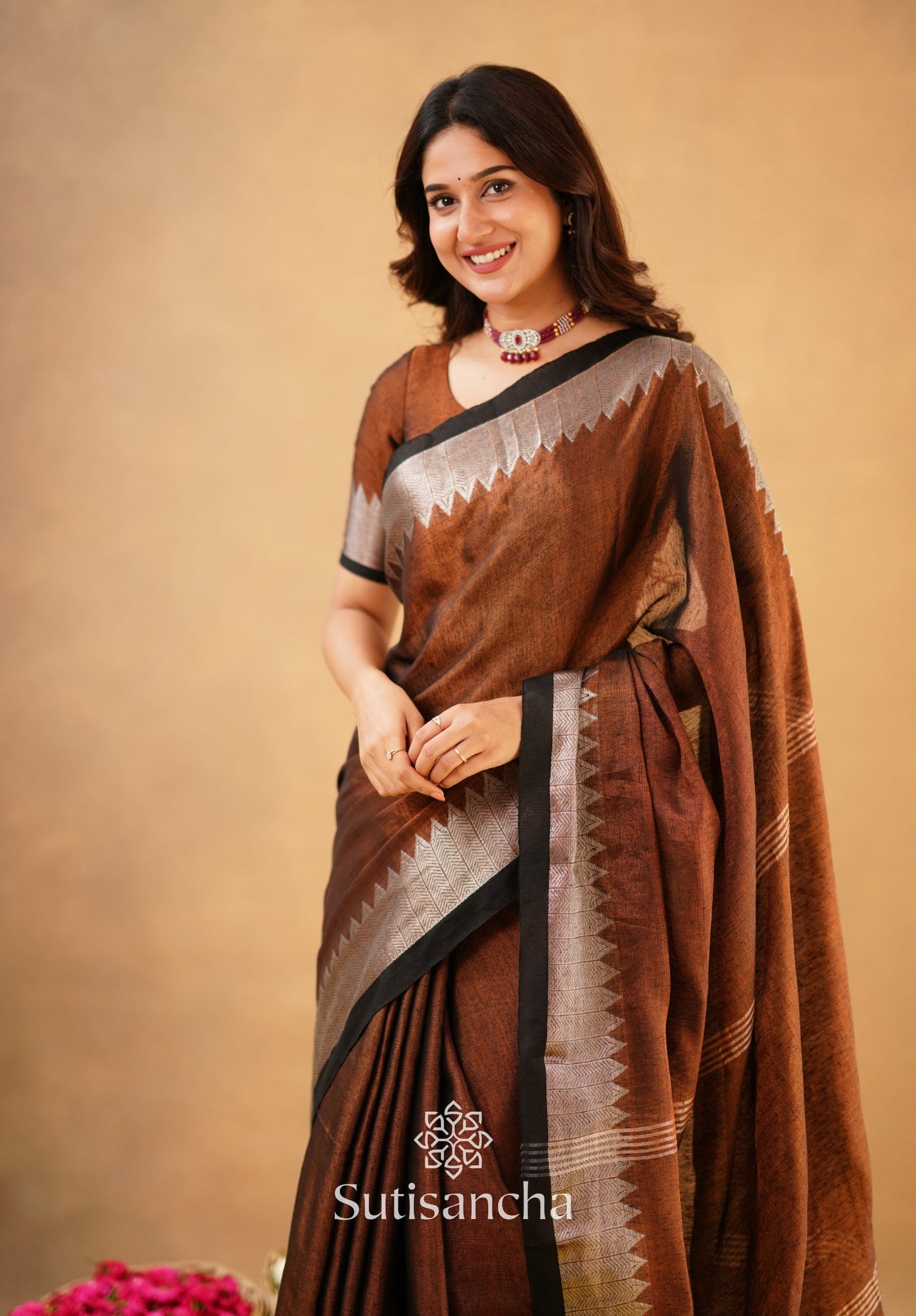 Dhiyona SS Sutisancha Copper Handloom Cotton Designer Tissue Saree