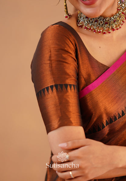 Dhiyona SS Sutisancha Copper Handloom Cotton Tissue Saree