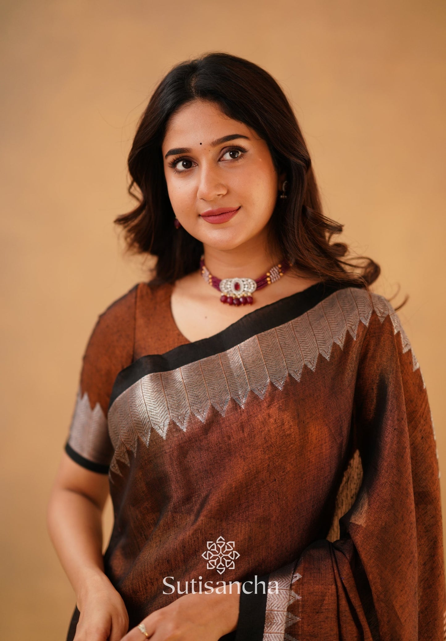 Dhiyona SS Sutisancha Copper Handloom Cotton Designer Tissue Saree