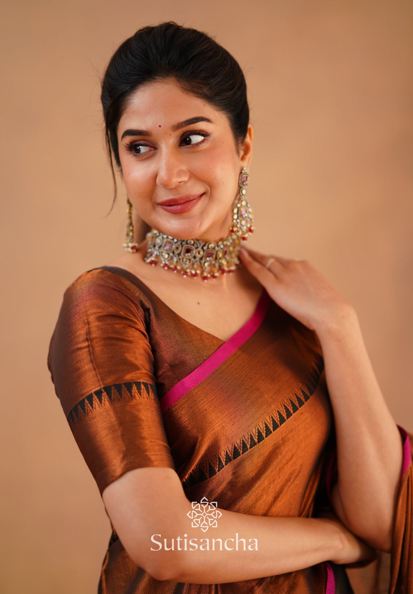 Dhiyona SS Sutisancha Copper Handloom Cotton Tissue Saree