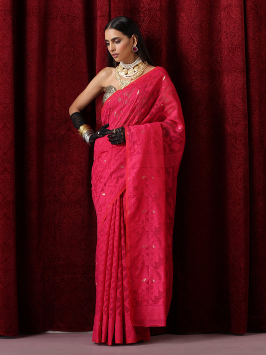 Dhiyona ST Rosemati Red Jamdani Cotton Saree