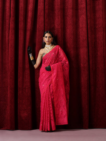 Dhiyona ST Rosemati Red Jamdani Cotton Saree