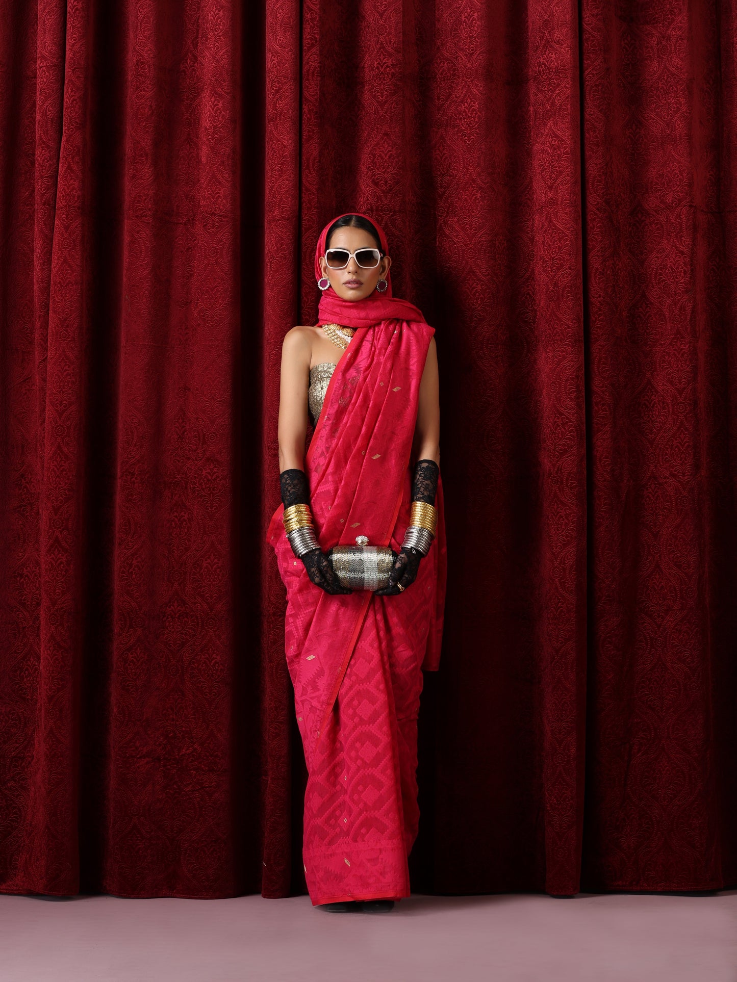 Dhiyona ST Rosemati Red Jamdani Cotton Saree