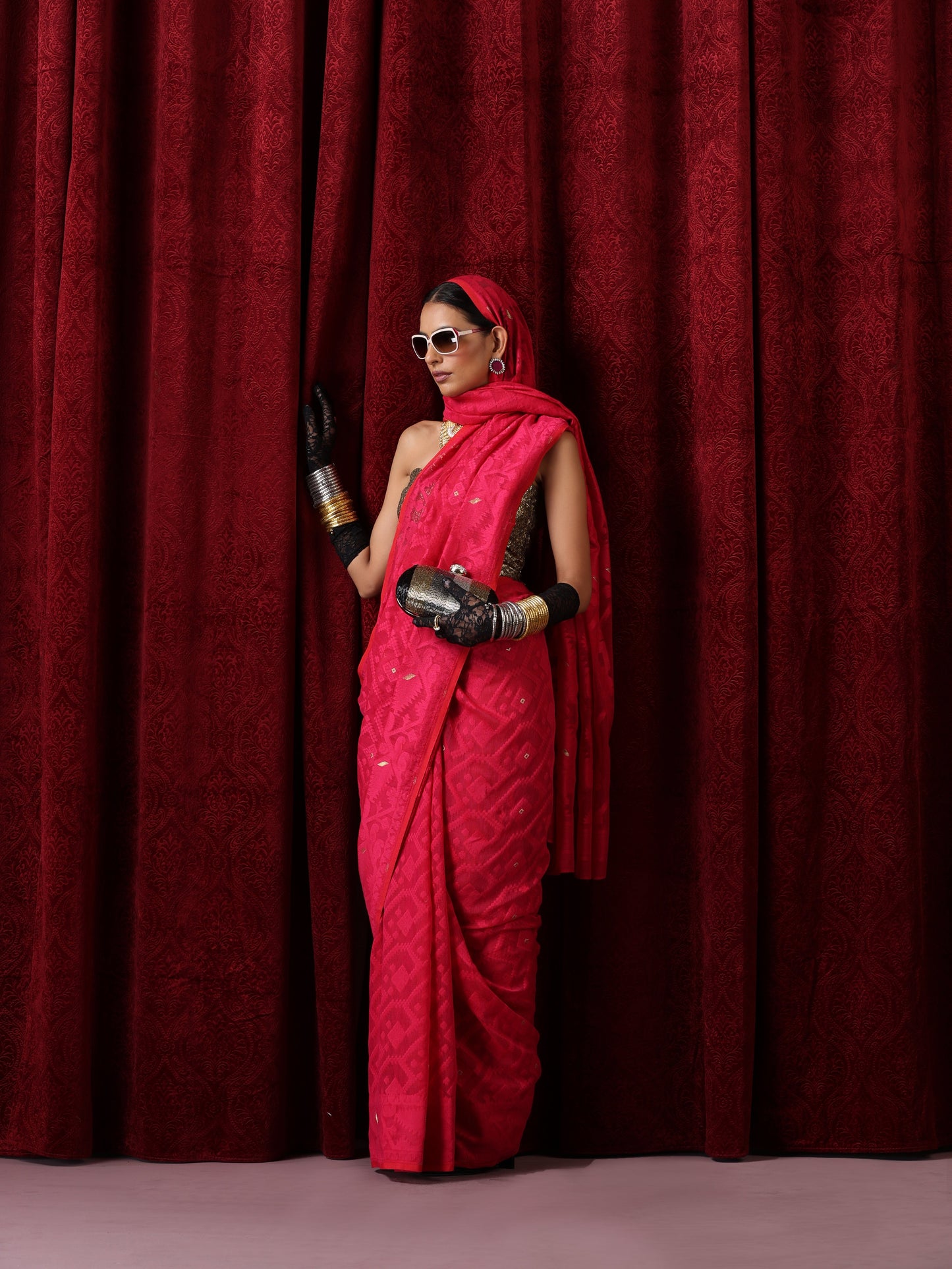 Dhiyona ST Rosemati Red Jamdani Cotton Saree