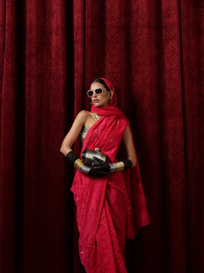 Dhiyona ST Rosemati Red Jamdani Cotton Saree