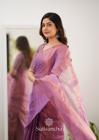 Dhiyona SS Sutisancha Blush Pink Handloom Tissue Saree With Designer Blouse