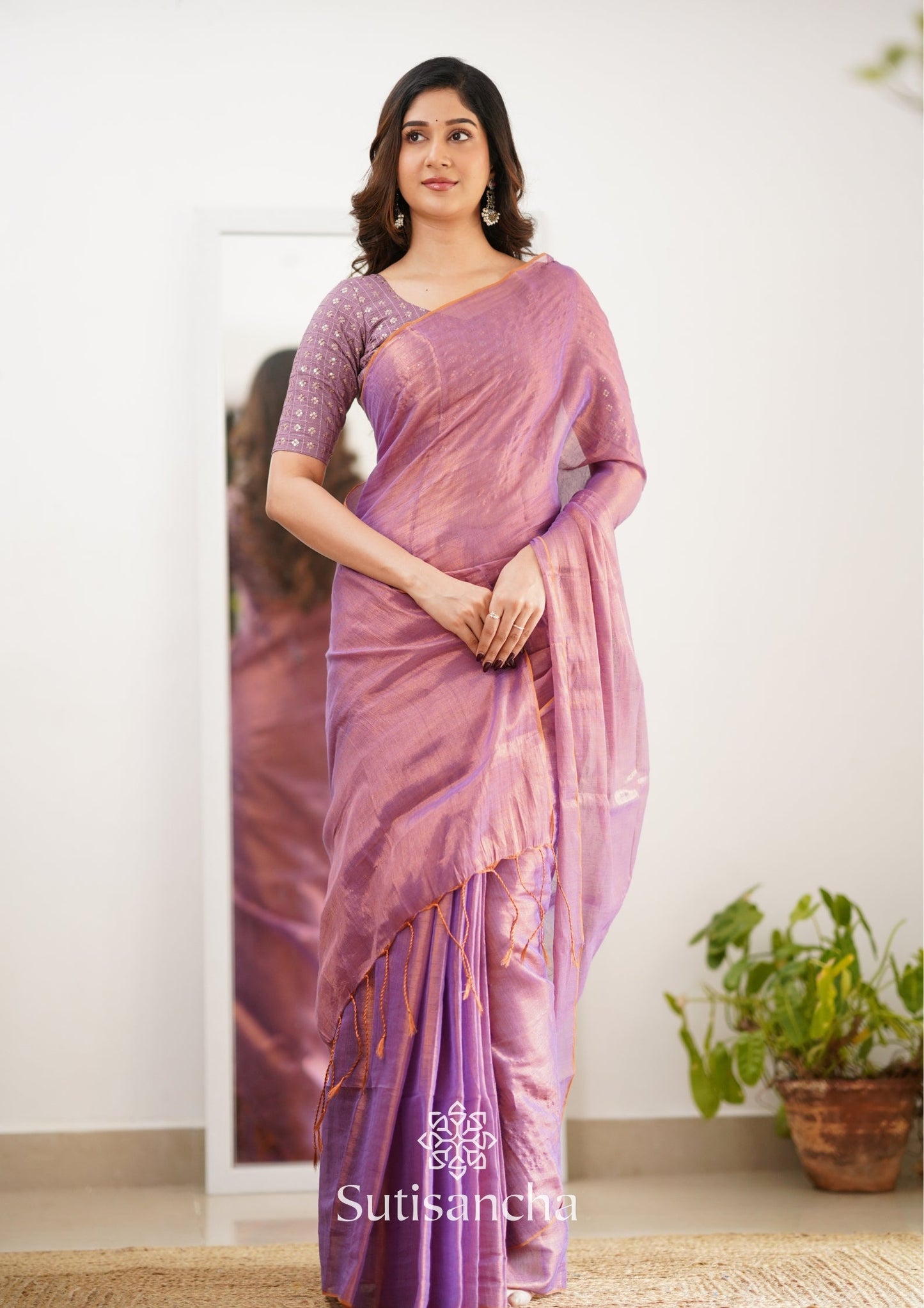 Dhiyona SS Sutisancha Blush Pink Handloom Tissue Saree With Designer Blouse