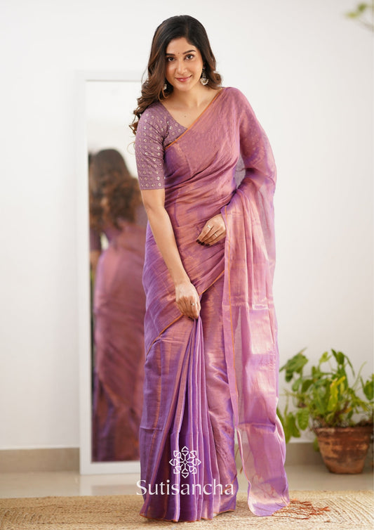 Dhiyona SS Sutisancha Blush Pink Handloom Tissue Saree With Designer Blouse