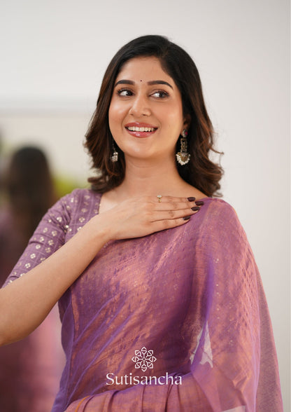 Dhiyona SS Sutisancha Blush Pink Handloom Tissue Saree With Designer Blouse