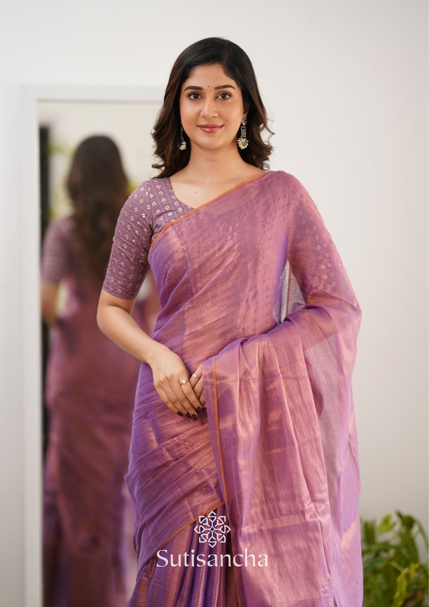 Dhiyona SS Sutisancha Blush Pink Handloom Tissue Saree With Designer Blouse
